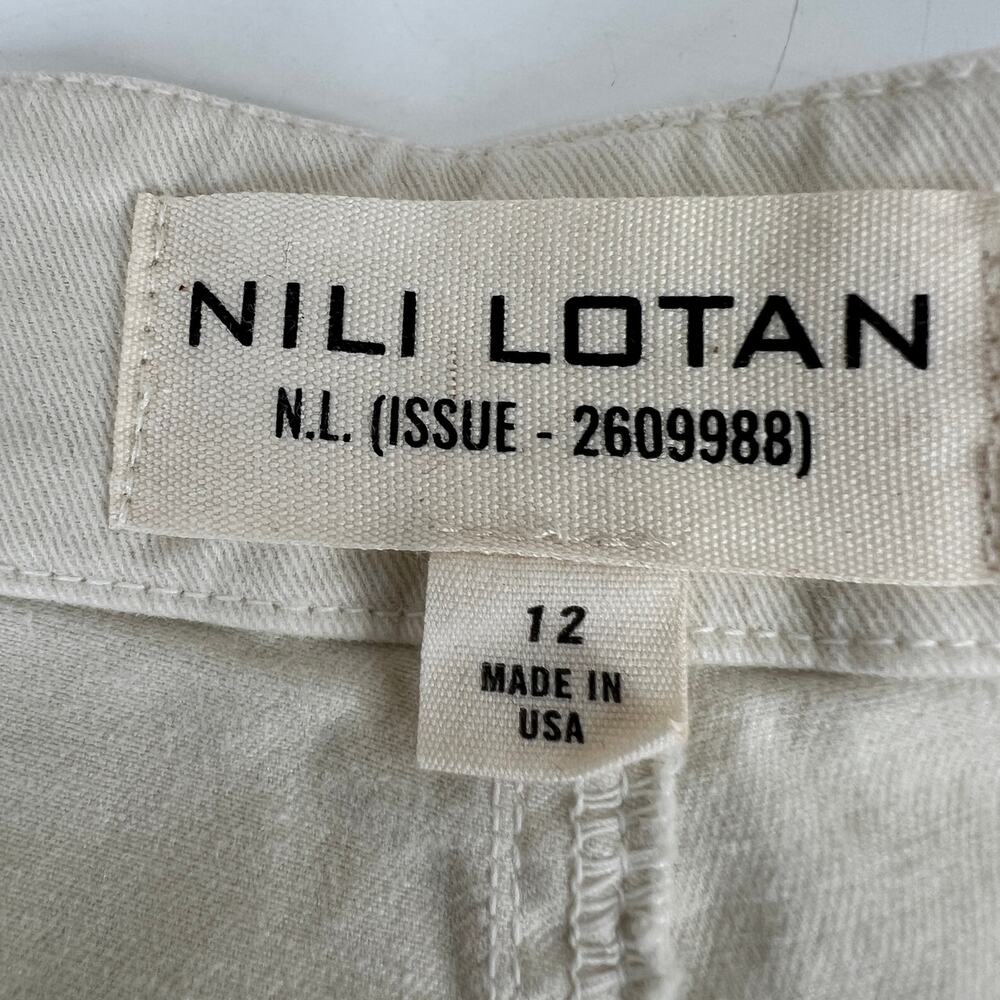 Nili Lotan Jenna Cropped Raw-Edge Pants Women 12 Eggshell Cotton Twill Cream USA - Picture 7 of 11